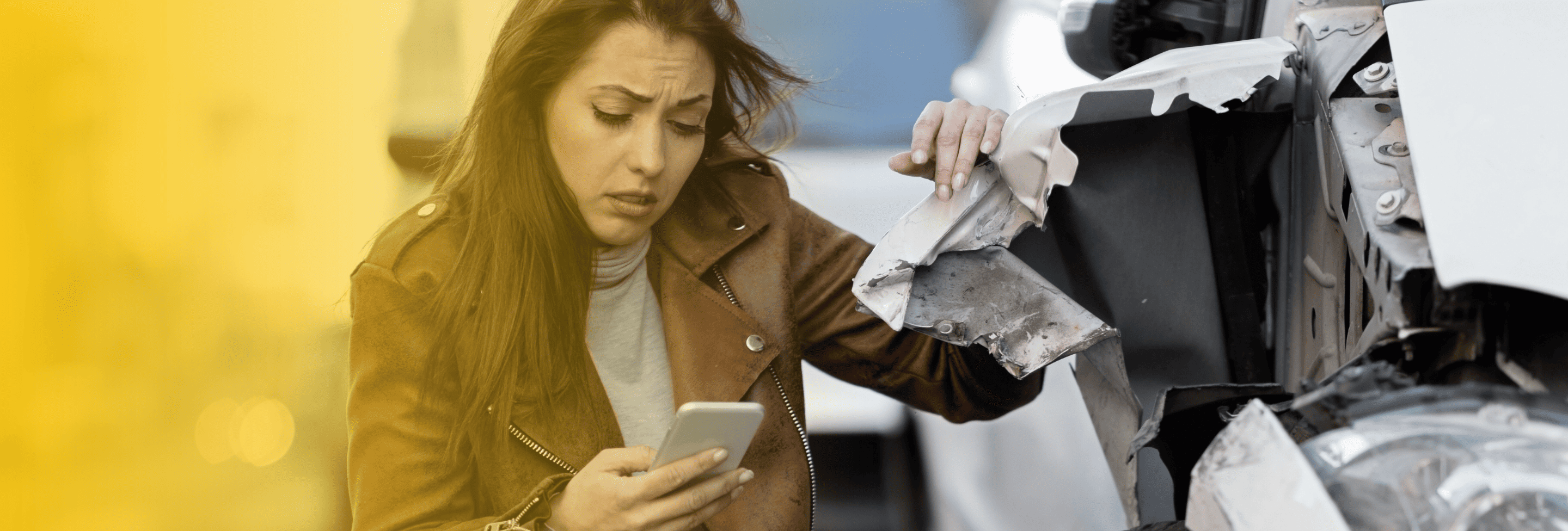 Concerned woman after a t-bone car crash