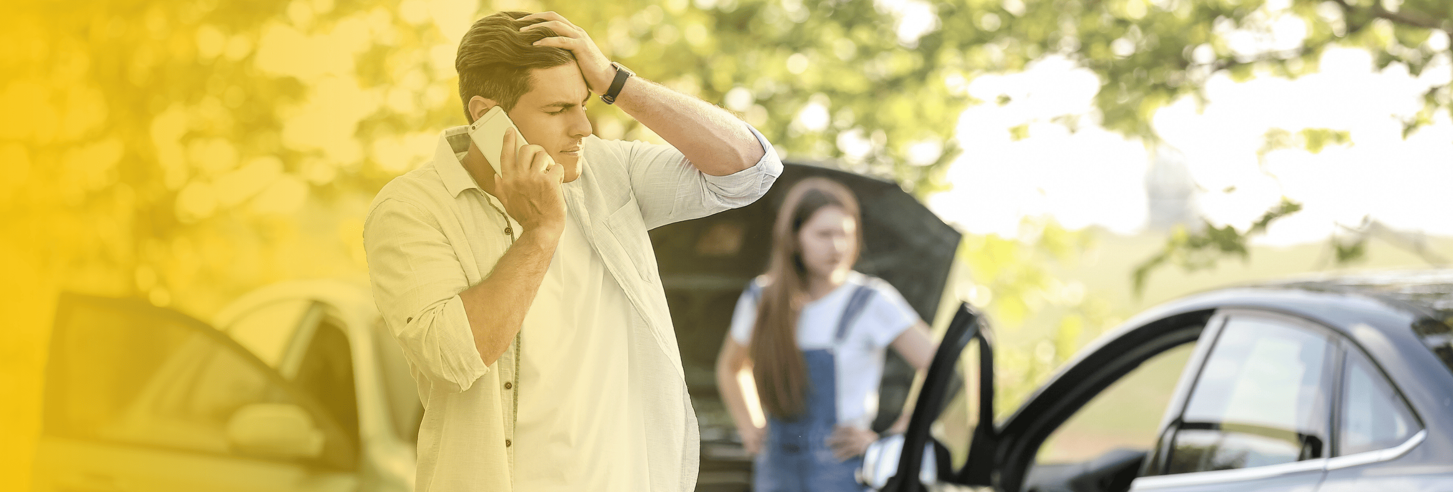 Stressed man calling after accident
