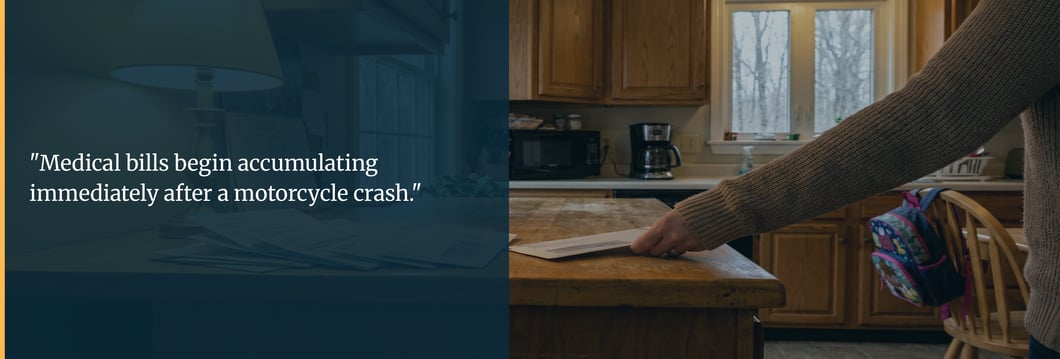 stack-of-medical-bills-on-kitchen-counter-after-motorcycle-accident