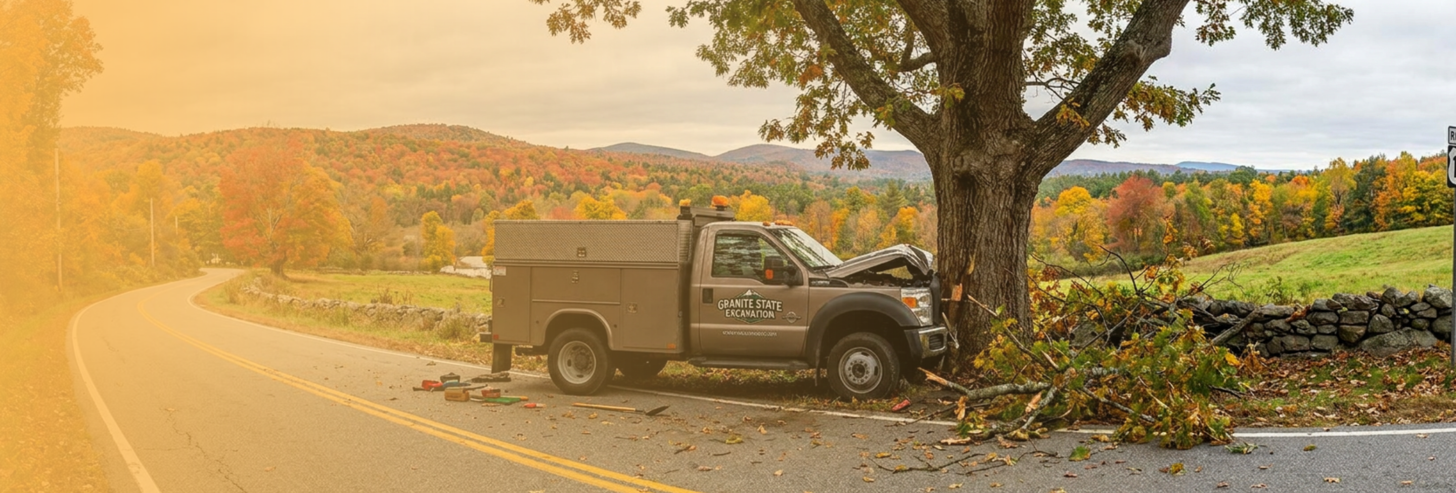 $170,000 Recovery After Work Truck Was Sideswiped Into Rock Wall and Tree